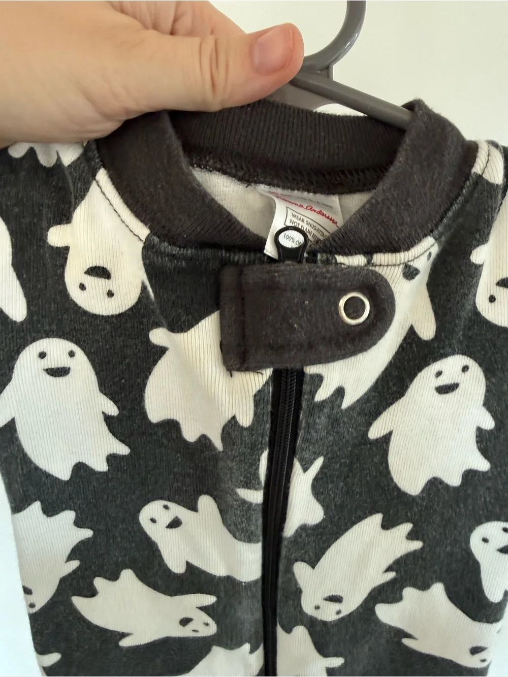 Hanna Andersson Black and White Ghost Print Footed One-Piece, (read desc)